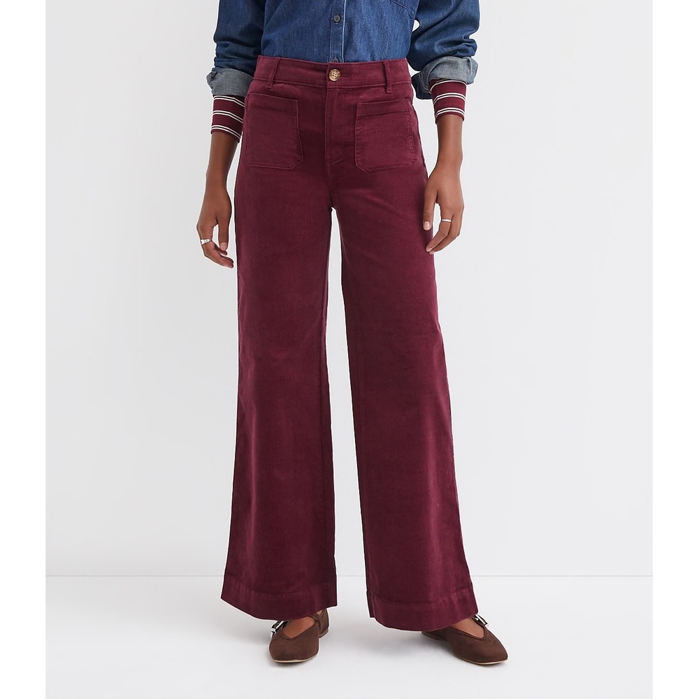 LOFT Palmer Wide Leg Corduroy Pants Burgundy Maroon High Rise Trousers Size 8 zz